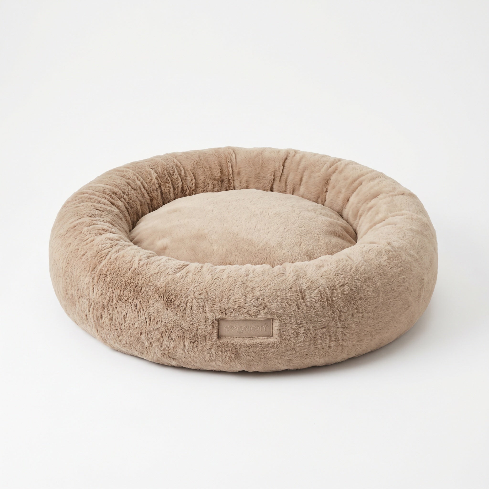 Ortopædisk beroligende donut-hundeseng i beige
